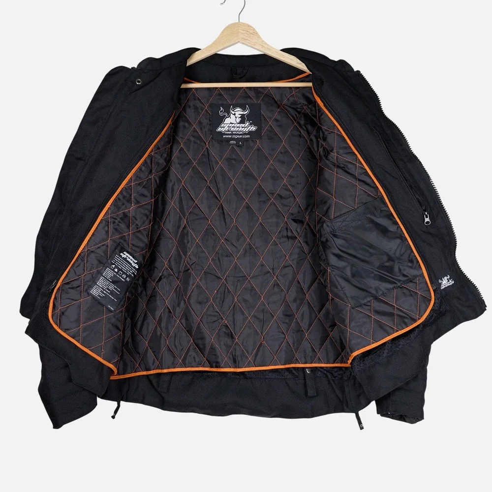 Speed and Strength Motorcycle Jacket Mens Black Orange Leather Trim Large L